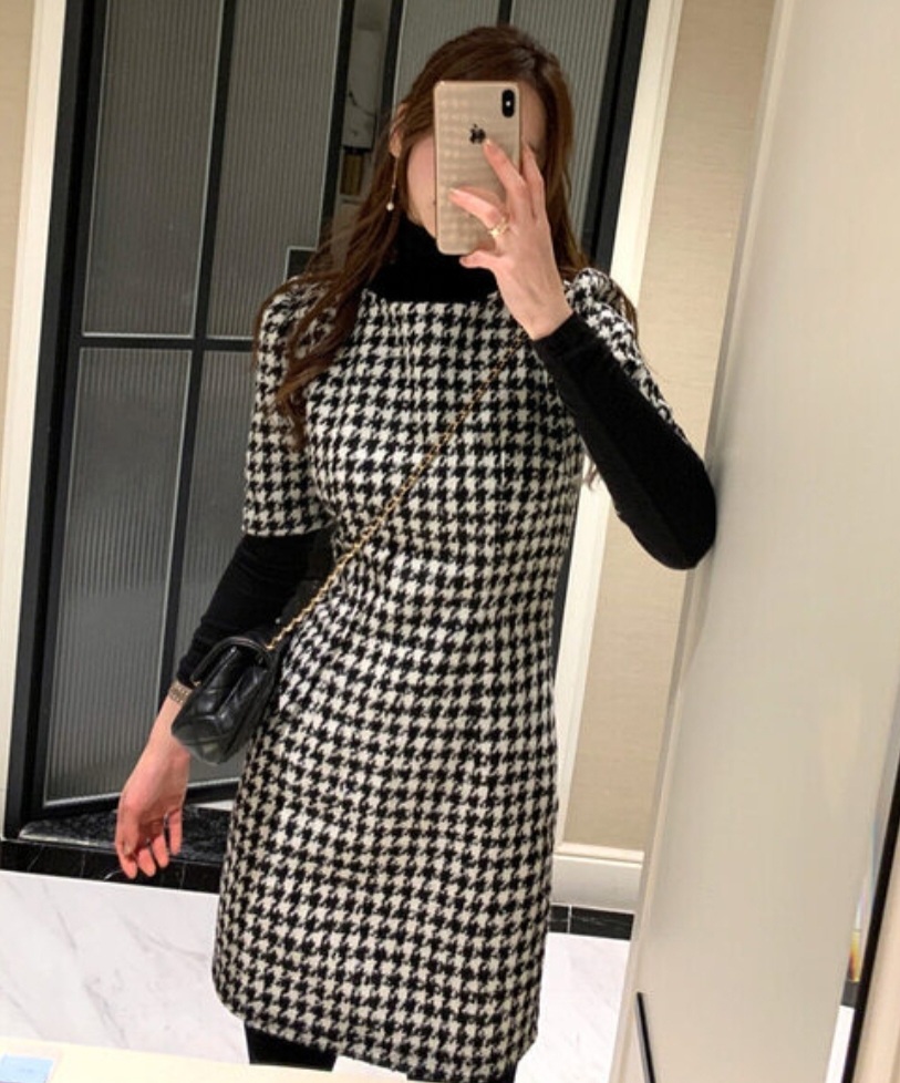 ウール混ハウンドトゥース半袖パフワンピース | 詳細画像13