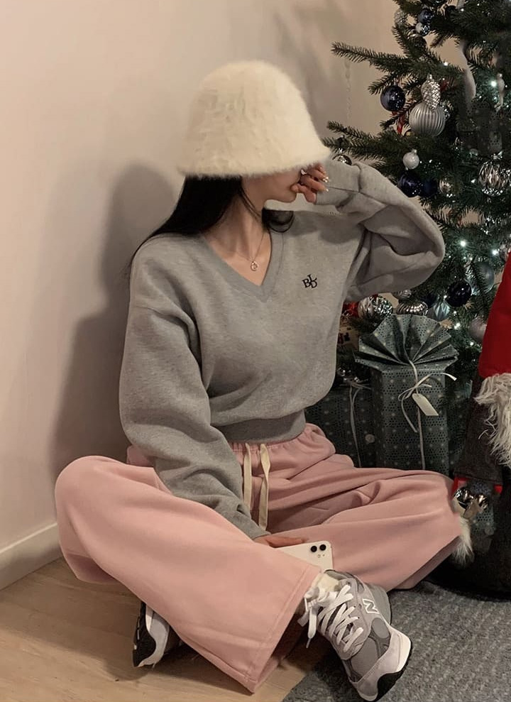 beidelli made]裏起毛Vネック刺繍クロップドスウェット | レディース