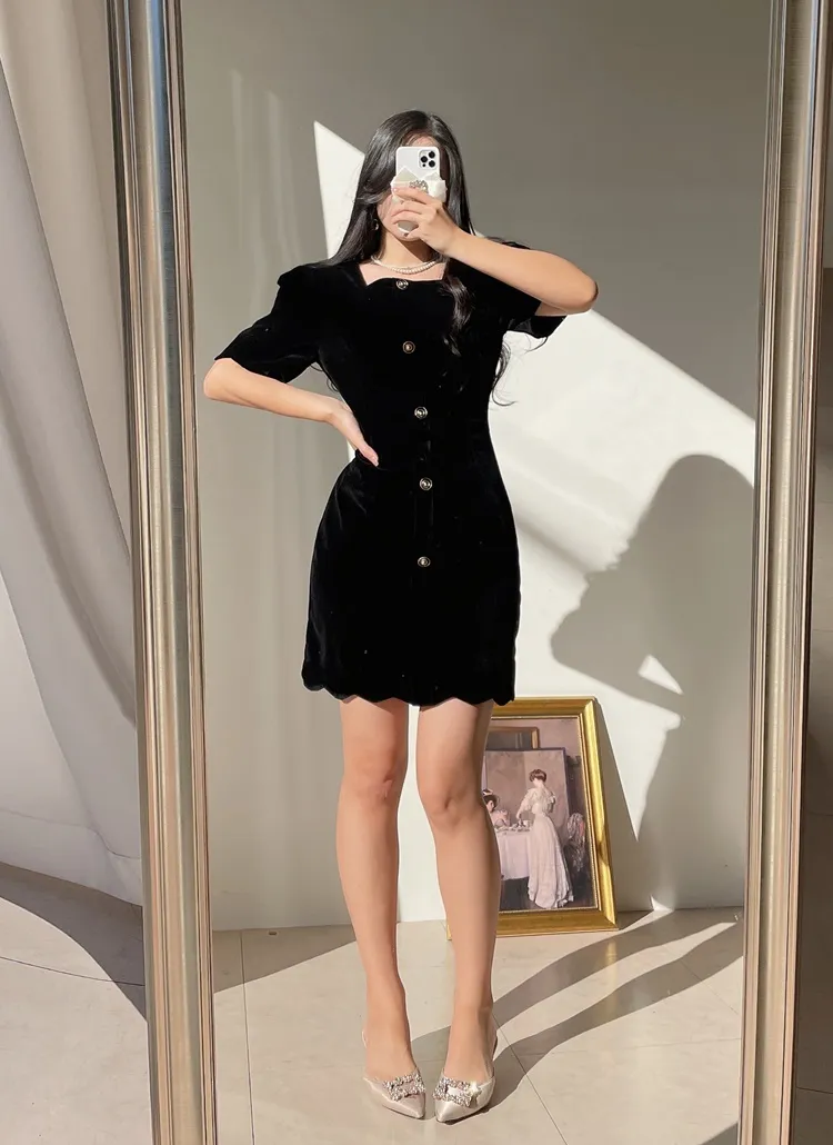 スクエアベロアミニワンピース | レディースファッション通販 - DHOLIC