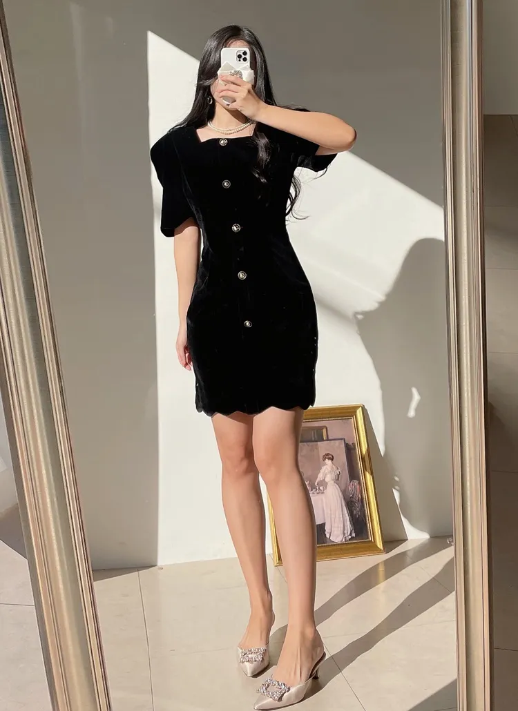 スクエアベロアミニワンピース | レディースファッション通販 - DHOLIC