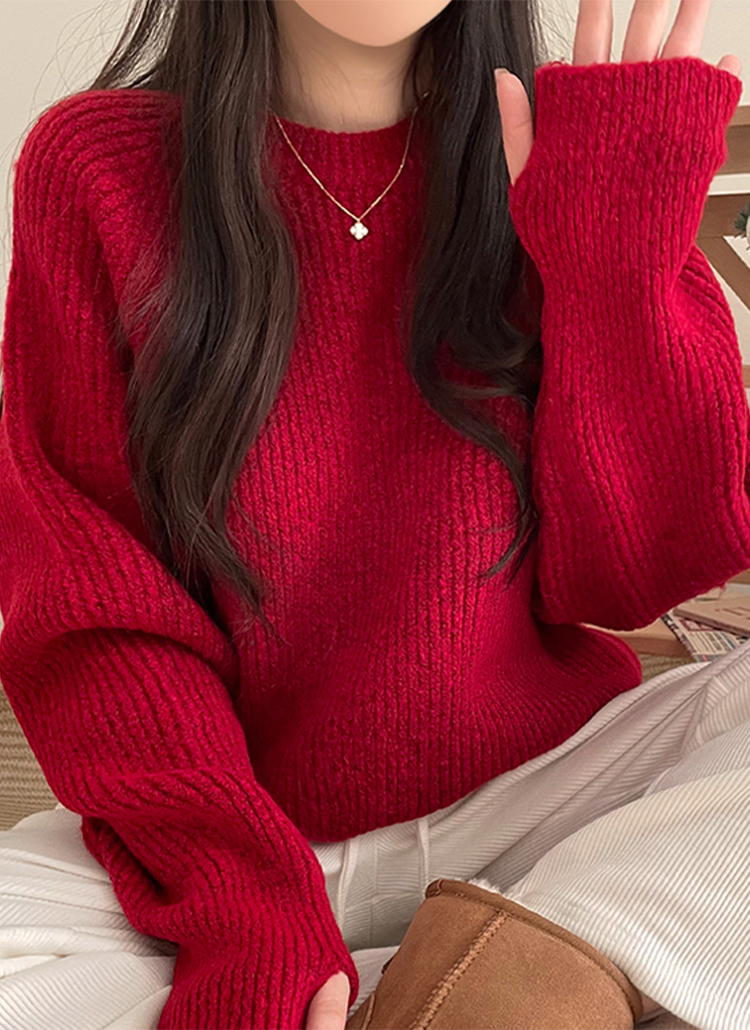 HYKE ハイク　ウール100% ミドルゲージ サムホールリブニットセーター 赤 サムホールニット | レディースファッション通販 - DHOLIC