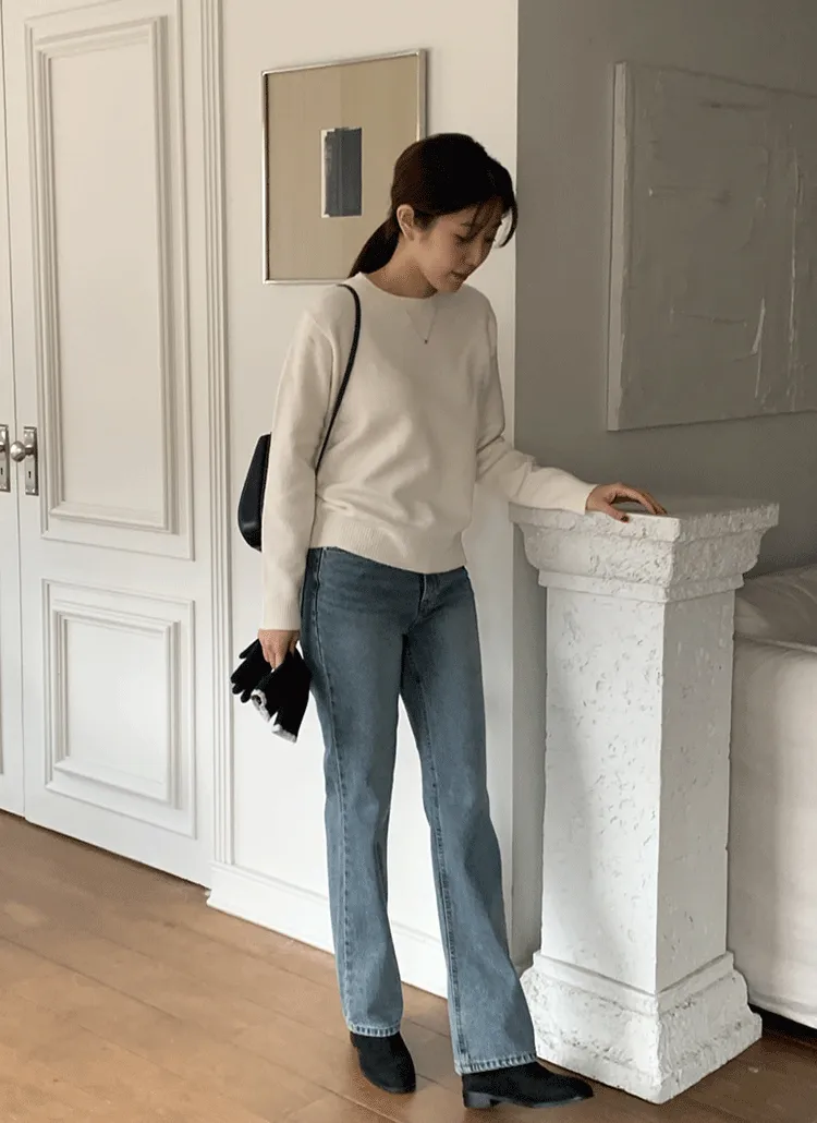 コットンブルーセミフレアデニムパンツ | laurenhi | 詳細画像1