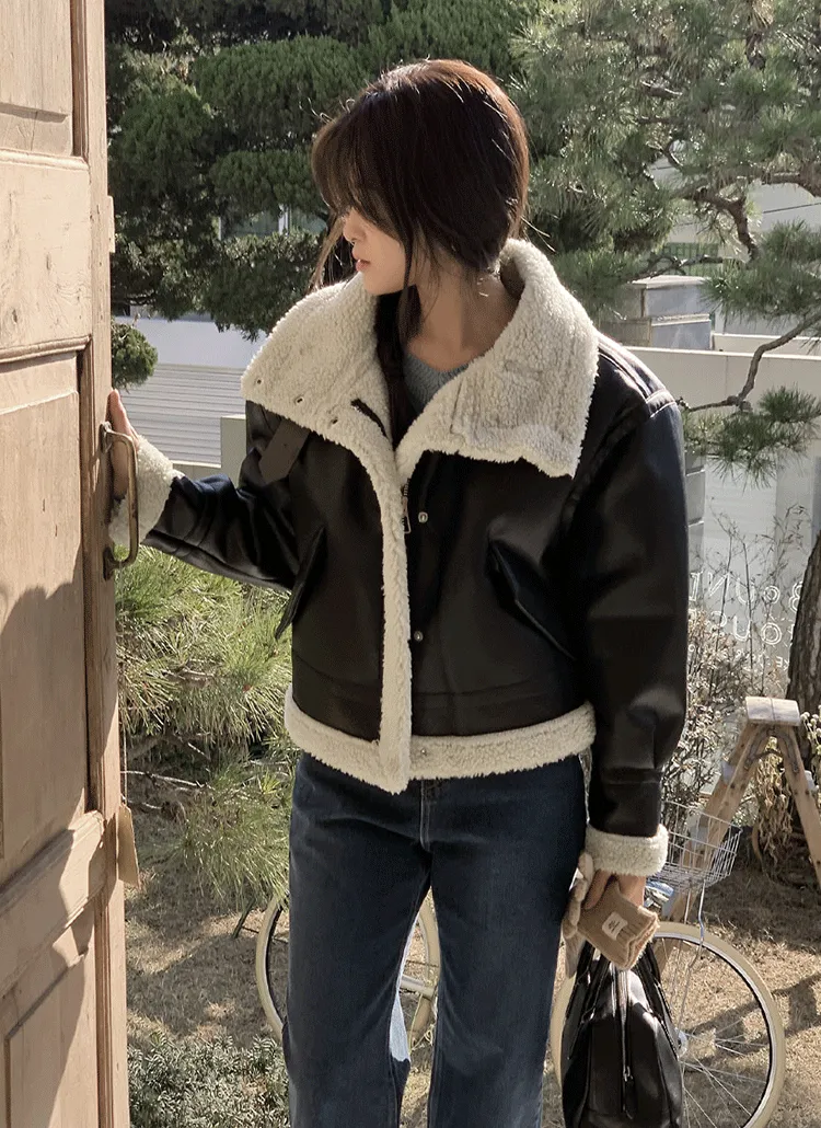 ハイネックレザー調ムートン風ジャケット | laurenhi | 詳細画像1