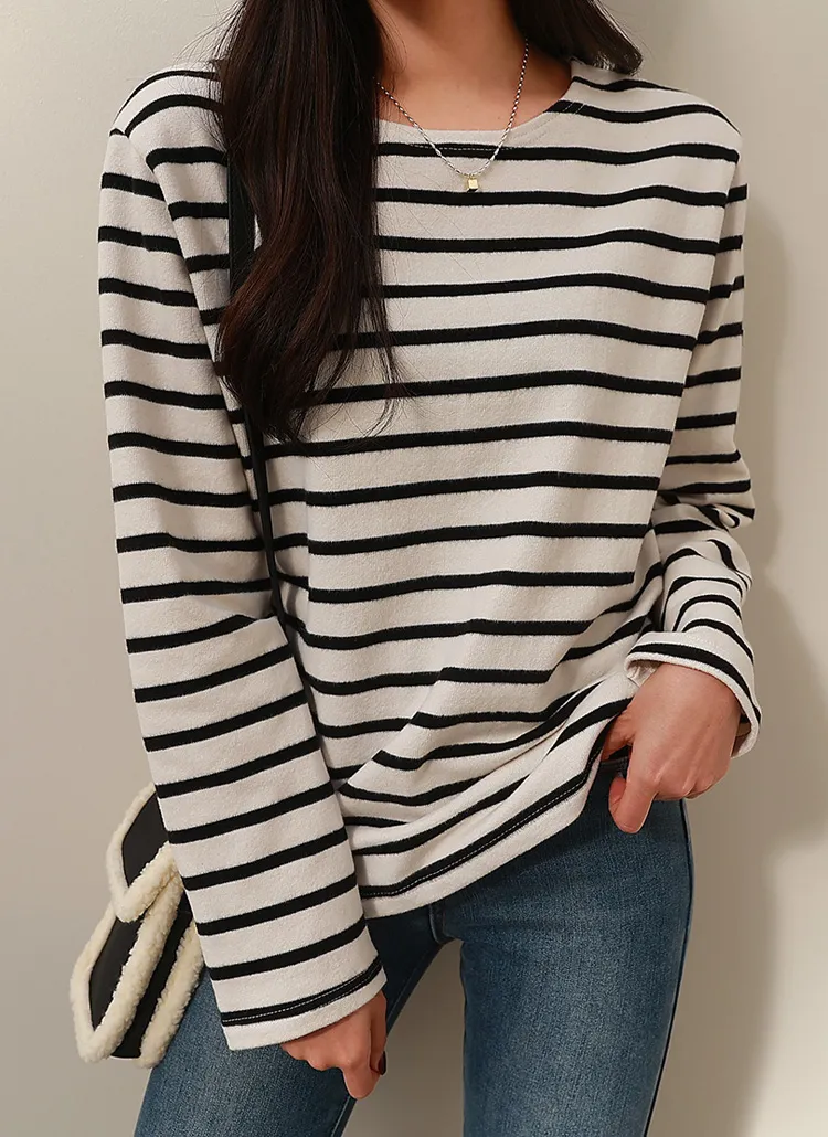 ピーチ起毛ボーダーTシャツ | chicfox | 詳細画像1