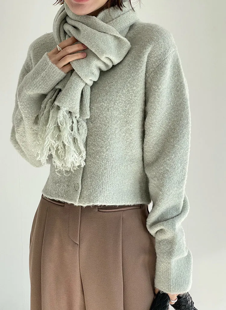 マフラー付アルパカ混Vネックカーディガン | DHOLIC | 詳細画像1