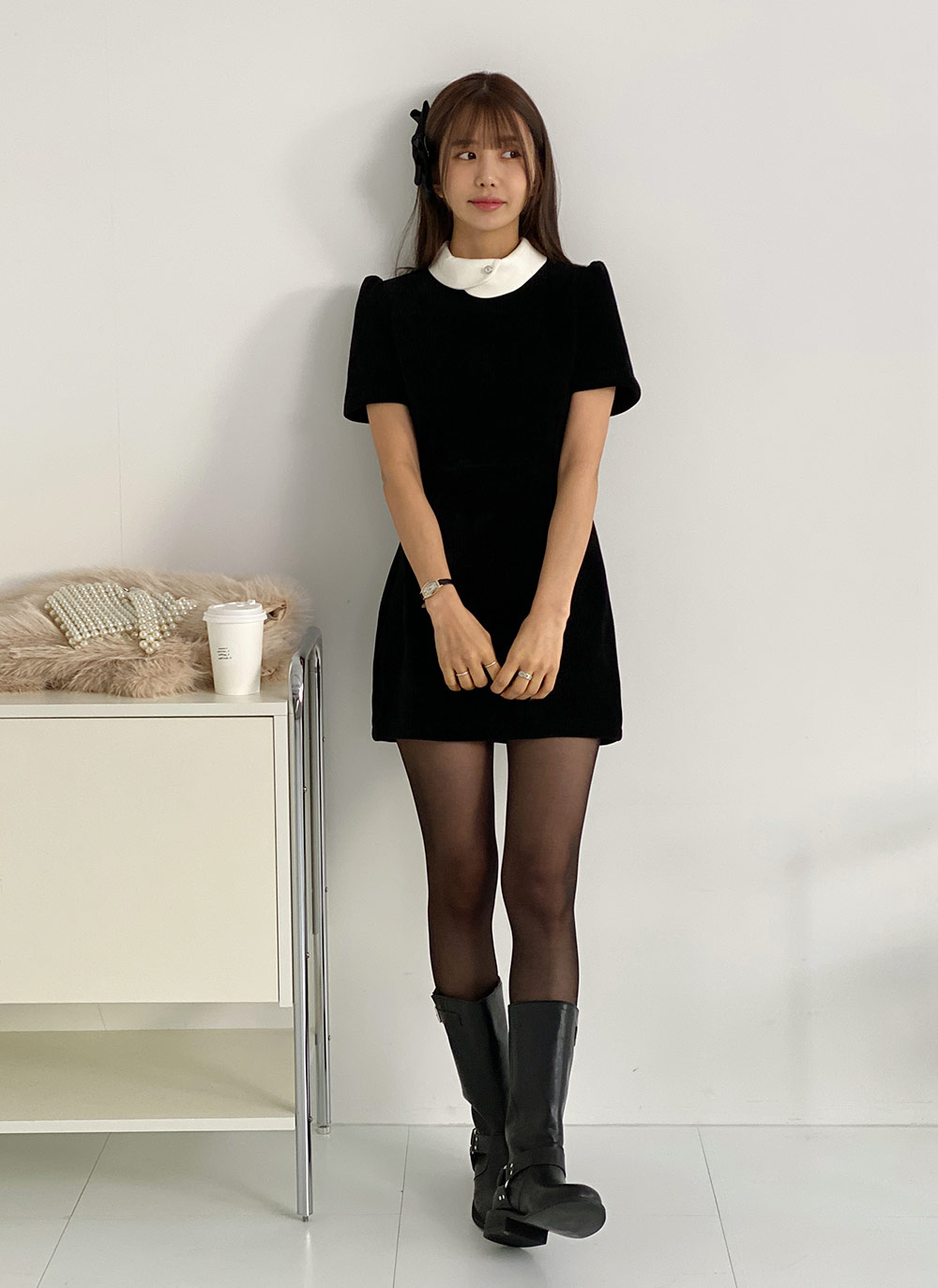 COMME des GARCONS GIRL ワンピース ベロア ボーダー パフ