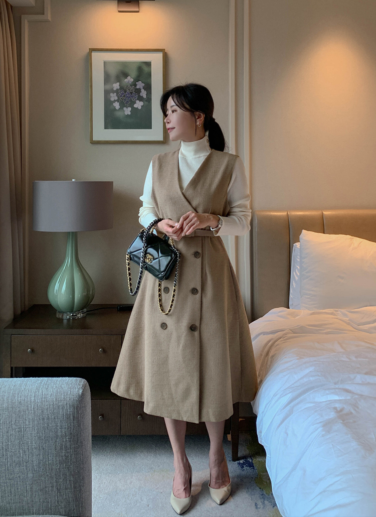 ダブルボタンフレアベストワンピース | レディースファッション通販