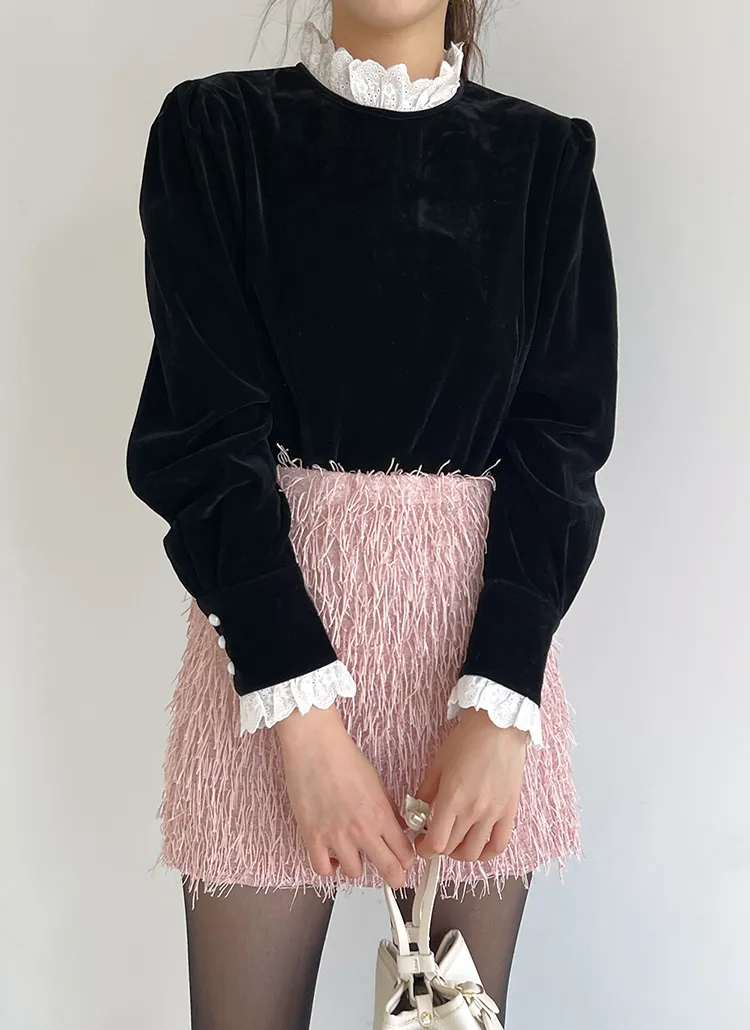 アイレットレーストリミングベロアブラウス | DHOLIC | 詳細画像1