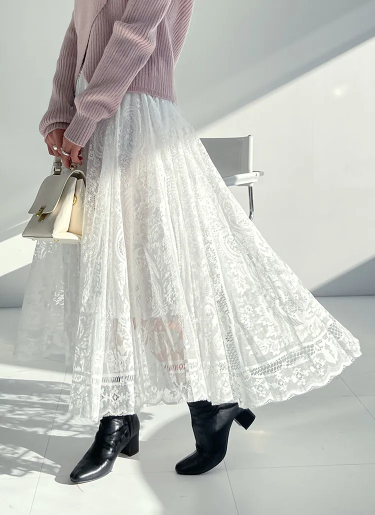 ペイズリーレースイージースカート | DHOLIC | 詳細画像1