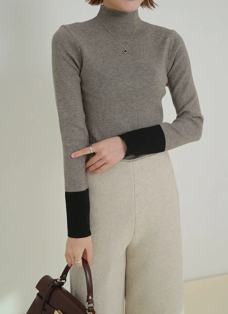配色スリーブハーフネックニット | DHOLIC | 詳細画像1