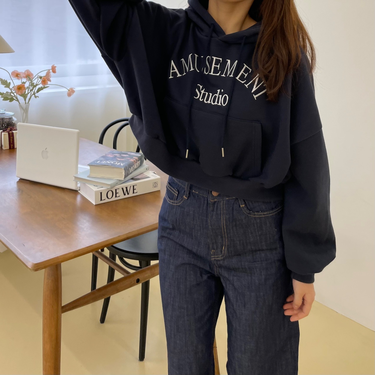 裏起毛刺繍ロゴクロップドパーカー | 詳細画像3