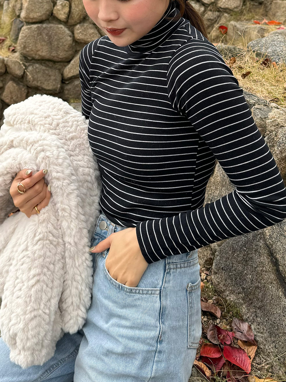WOOL JERSEY HIGH-NECKED L/S TEE