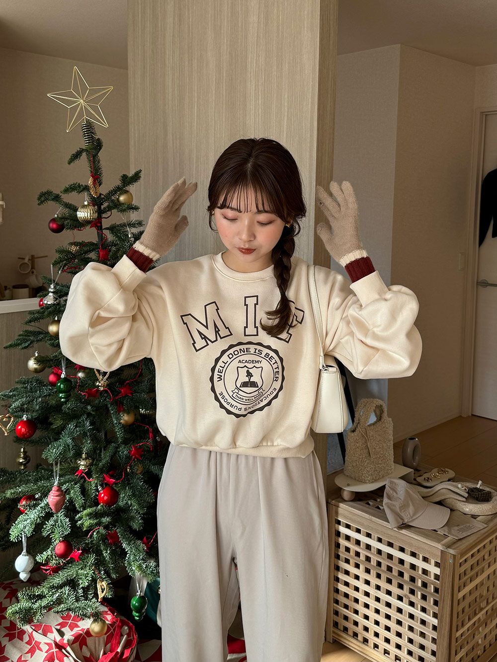 裏起毛プリントクロップドスウェット | レディースファッション通販