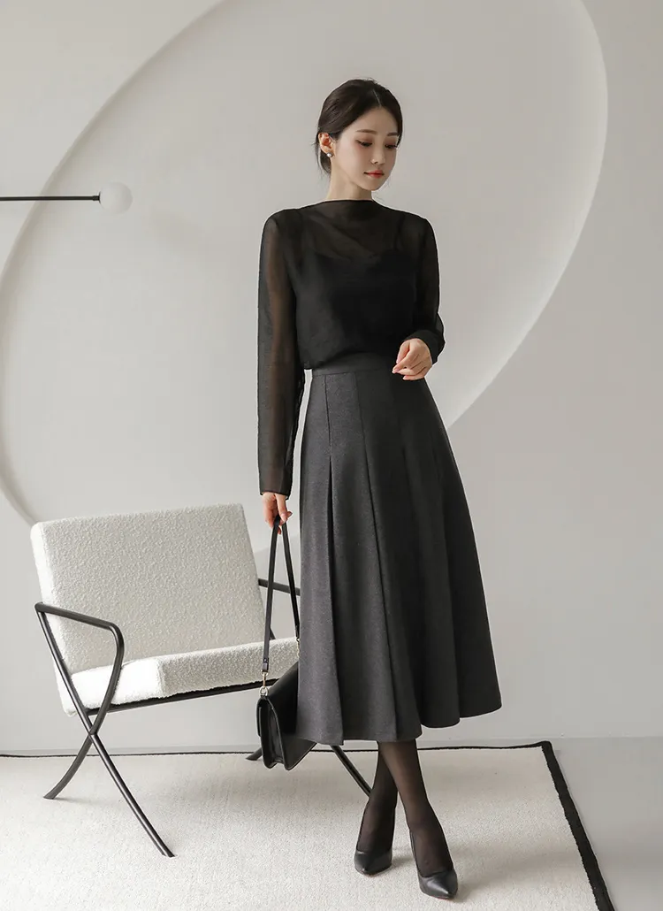 裏起毛ハイウエストプリーツフレアスカート | レディースファッション  