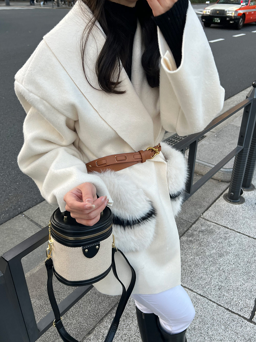 ベルト付ウール混エコファーポケットコート | 詳細画像5