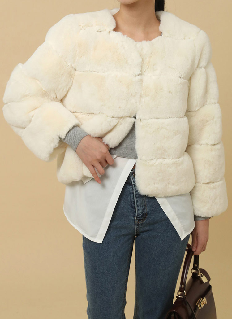 エコファーラインノーカラージャケット | レディースファッション通販