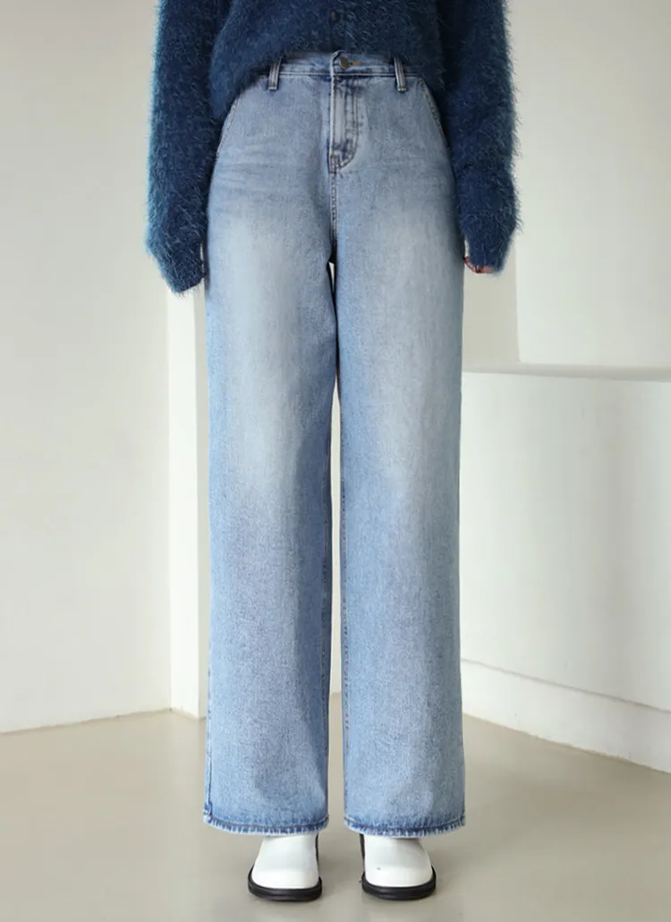 裏起毛ハイウエストワイドデニムパンツ | chicfox | 詳細画像1