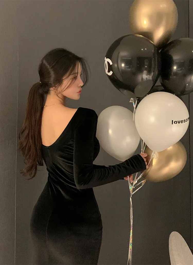 バックオープンベロアワンピース | レディースファッション通販 - DHOLIC 