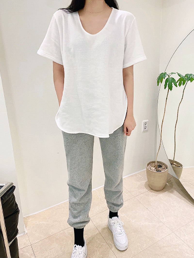 裏起毛UネックラウンドスリットTシャツ | 詳細画像5