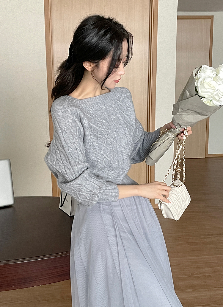 スクエアケーブルニット&チュールワンピースSET | レディースファッション通販 - DHOLIC