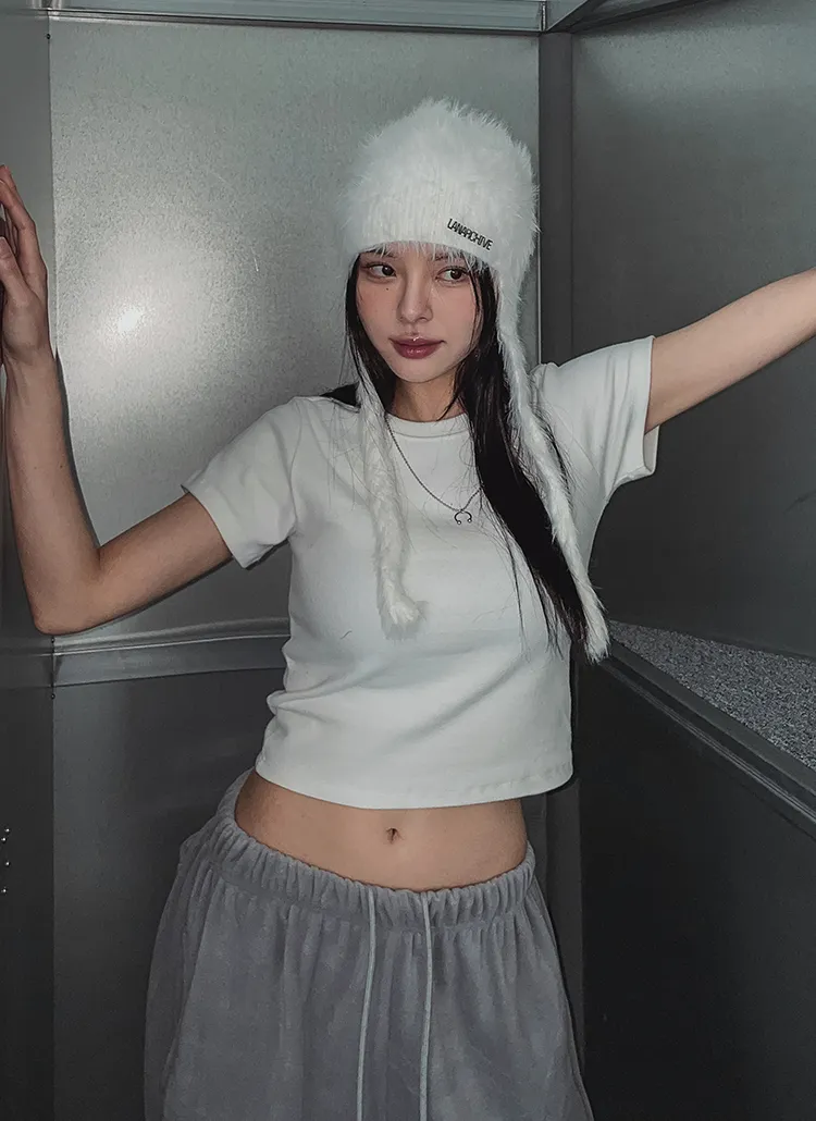 ピーチ起毛クロップド半袖Tシャツ | ulan | 詳細画像1