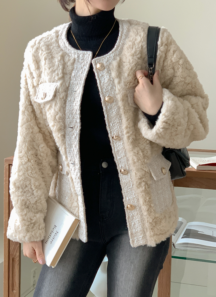 ツイード配色ファータッチジャケット | レディースファッション通販