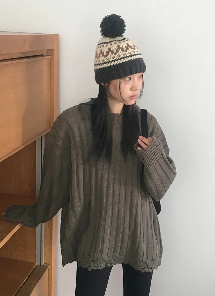 ダメージラウンドリブニット | WONDERWONDER | 詳細画像1