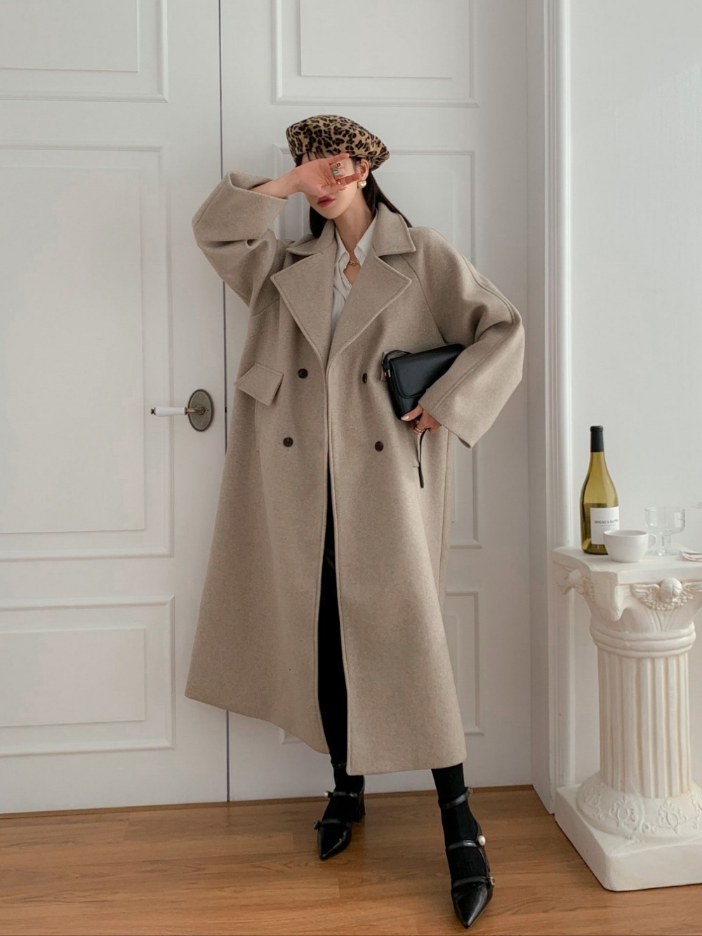 ウール混ラグランダブルロングコート | レディースファッション通販