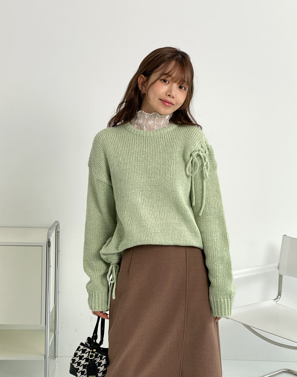 スリットレースアップルーズニット | DHOLIC | 詳細画像3