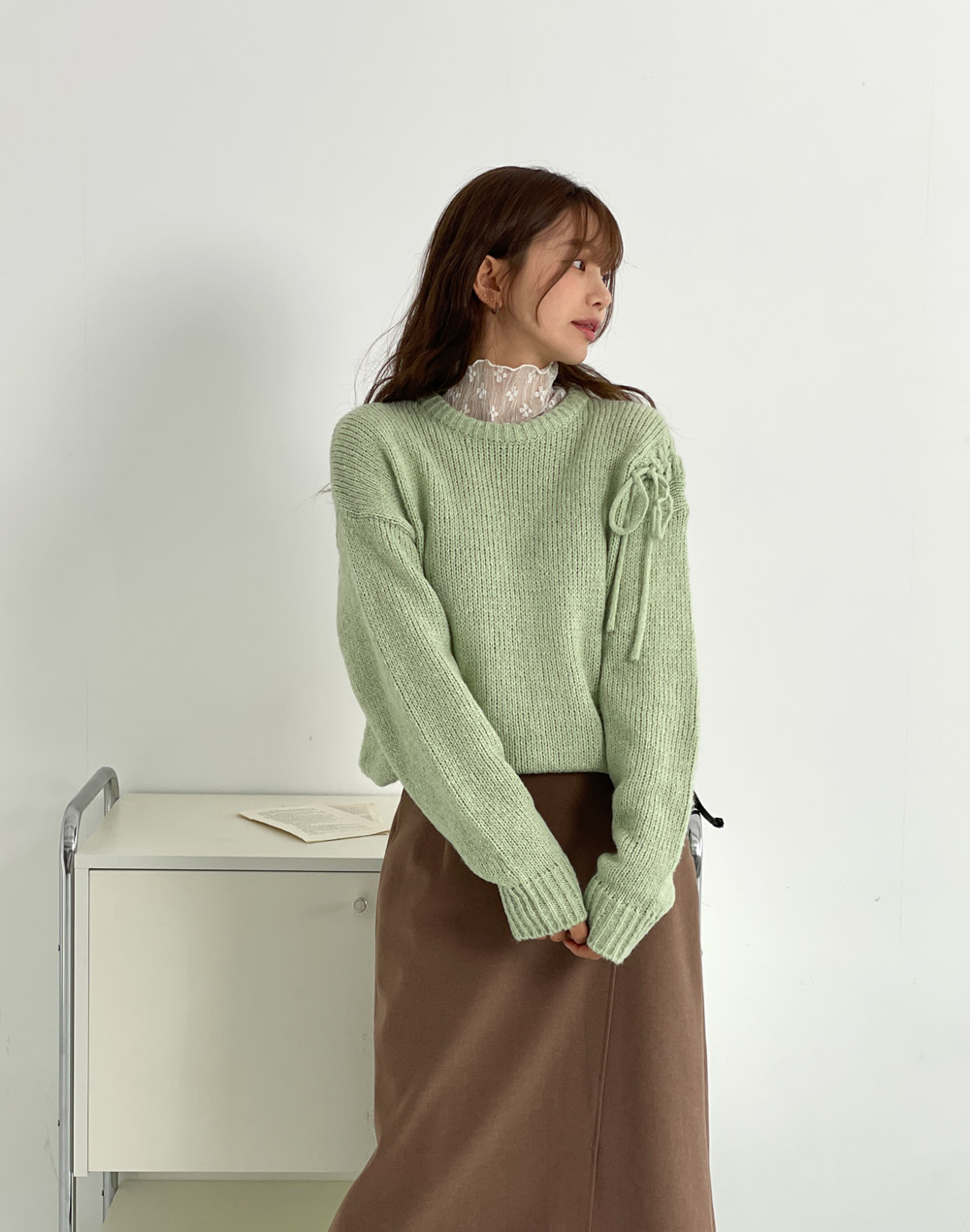 スリットレースアップルーズニット | DHOLIC | 詳細画像5