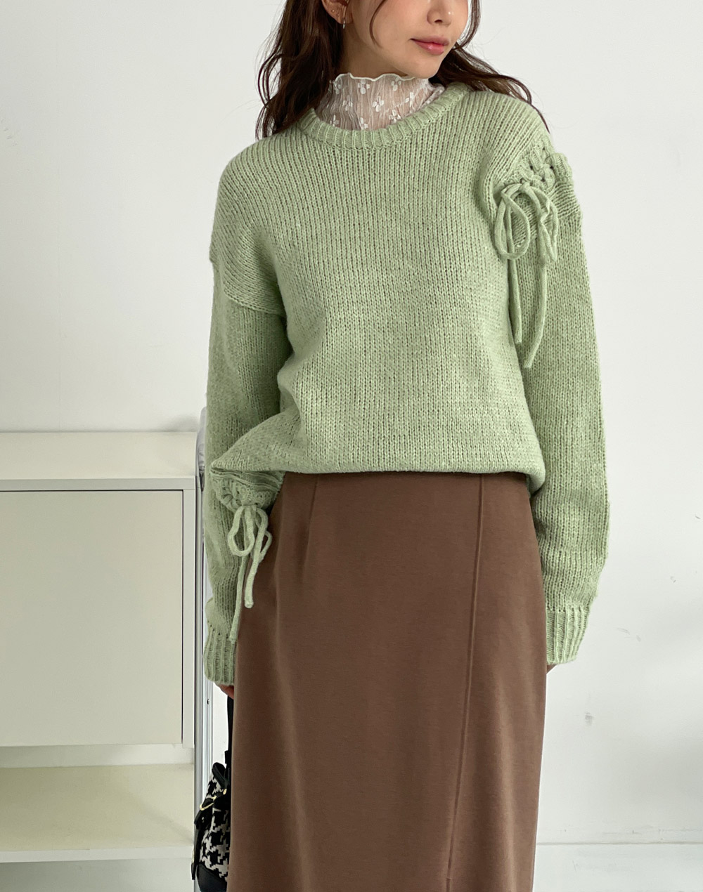 スリットレースアップルーズニット | DHOLIC | 詳細画像13