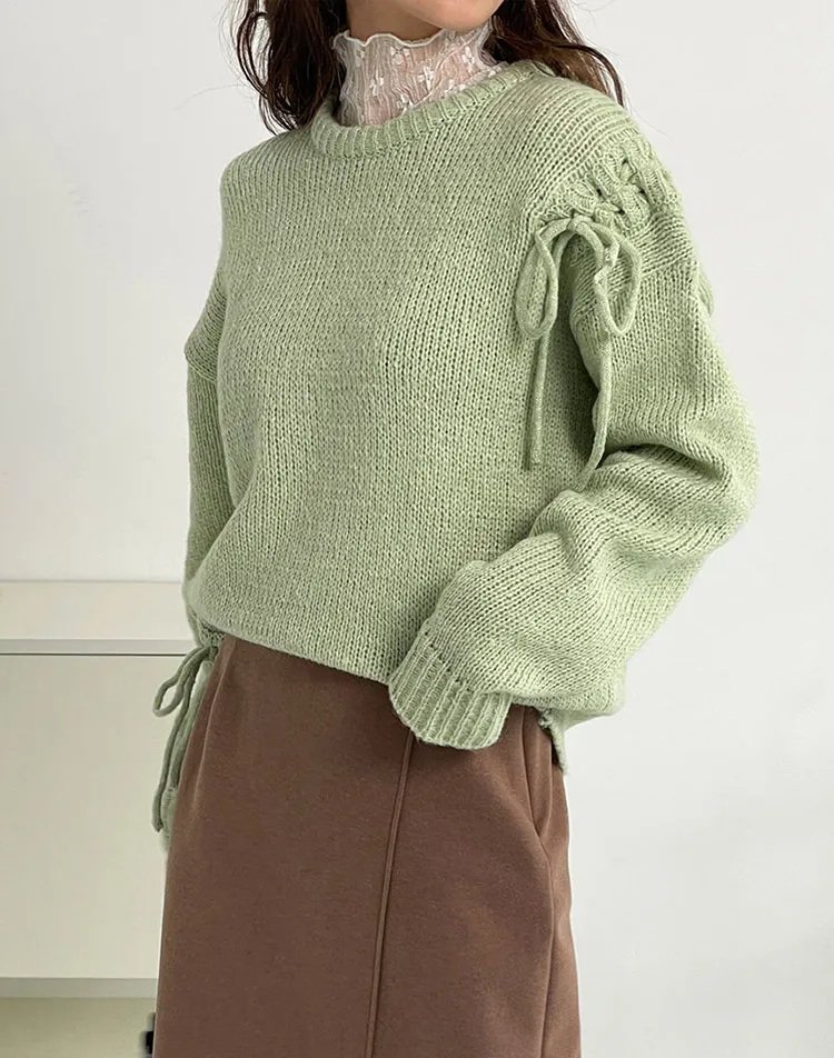 スリットレースアップルーズニット | DHOLIC | 詳細画像1