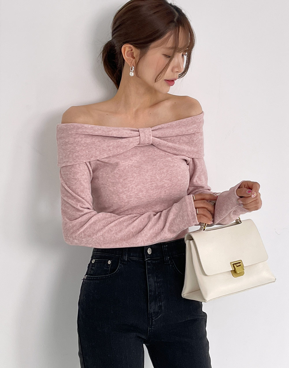 リボンオフショルスリムTシャツ | DHOLIC | 詳細画像4