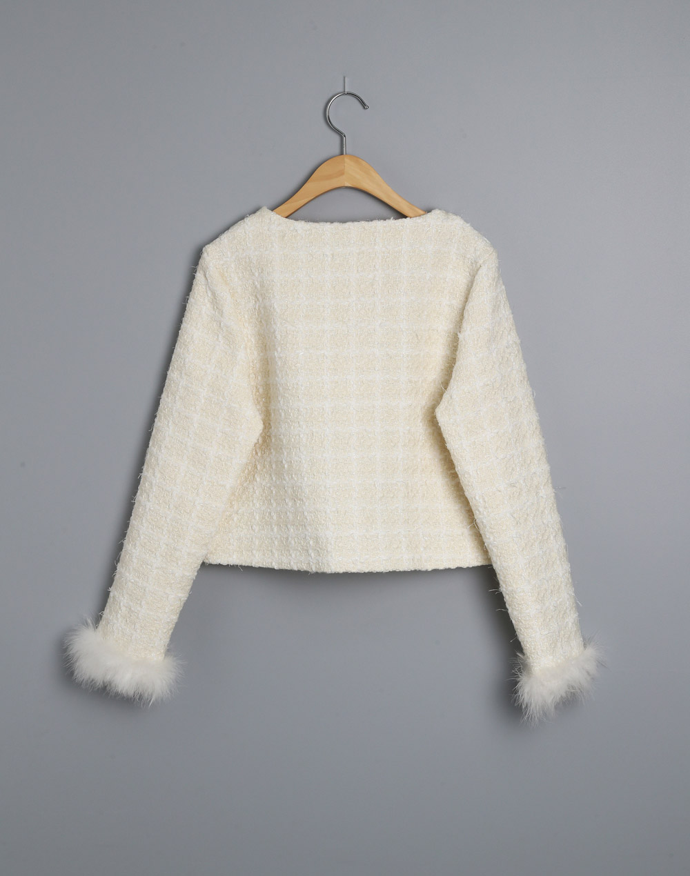 ウール混ビジューボタンエコファーツイードジャケット | レディース