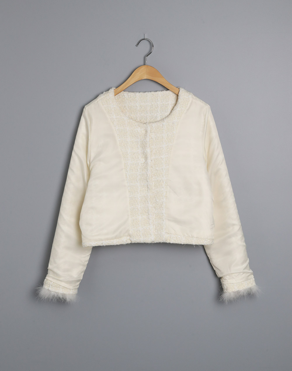 ウール混ビジューボタンエコファーツイードジャケット | レディース