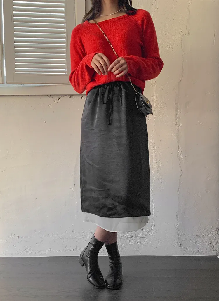 ドロスト配色サテンスカート | magle | 詳細画像1