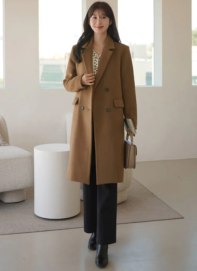 ウール混ダブルボタンロングコート | レディースファッション通販 - DHOLIC 