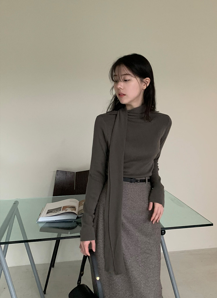 MARK & LONA ダークグレー タートルネックニット ウール混スカーフタートルネックニット(ダークグレー) | レディース