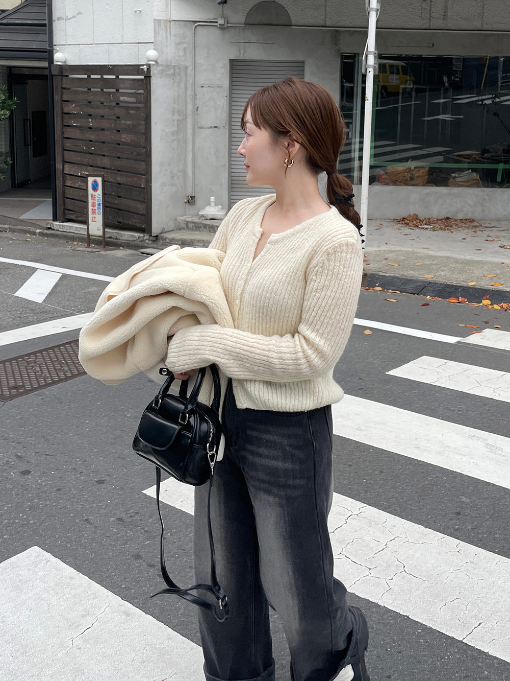 moment+ ニット セーター モヘア混ハート柄透かし編みニットプル