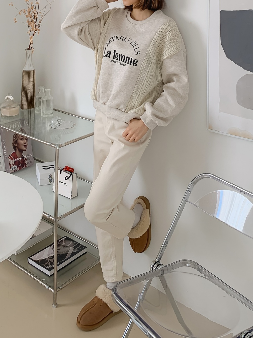 裏起毛ケーブルニット配色レタリングスウェット | 詳細画像6