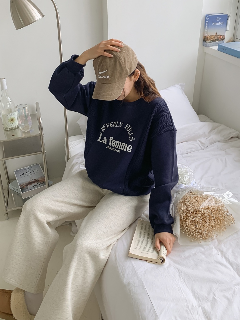 裏起毛ケーブルニット配色レタリングスウェット | 詳細画像18