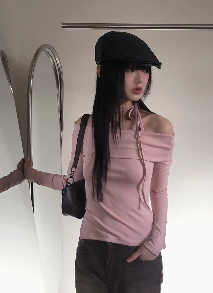 ピーチ起毛ホルターオフショルTシャツ | WONDERWONDER | 詳細画像1