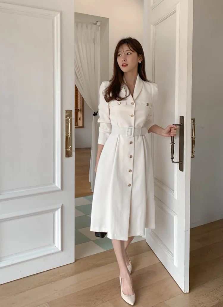 ショールカラーボタンワンピース | レディースファッション通販 - DHOLIC 