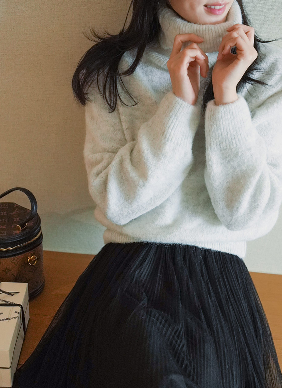 ウール混タートルネッククロップドニット | レディースファッション