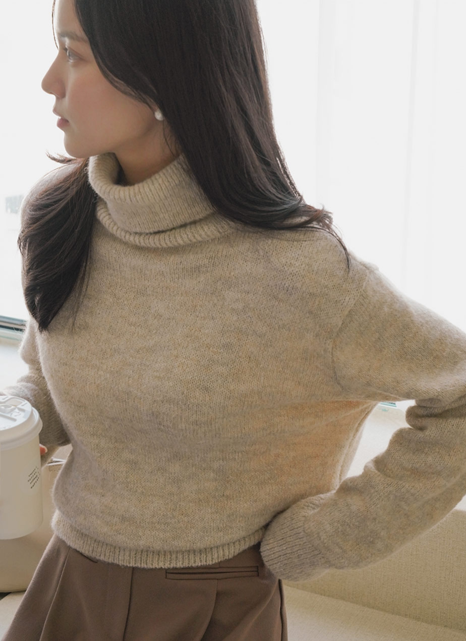 ドゥロワー カシミヤ シルク タートルネック ニット クロップド　ハイネック 18G カシミヤシルクリブタートルニット