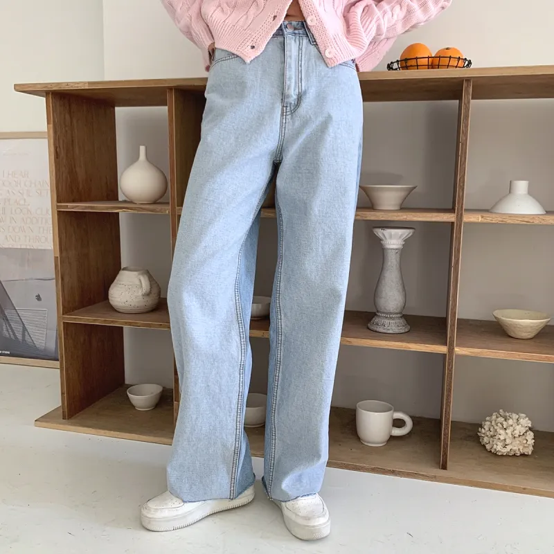 ツートーンワイドストレートデニムパンツ | レディースファッション 