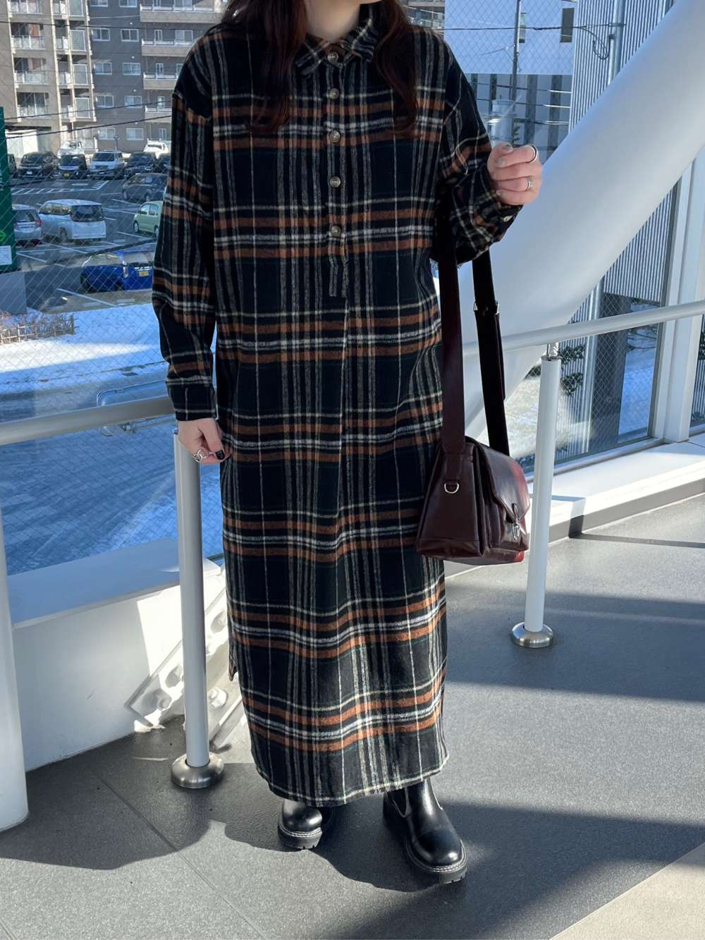 サイドスリットチェック柄シャツワンピース | レディースファッション