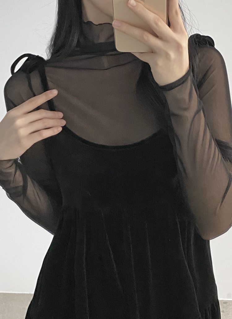 バックレス シースルー 長袖 Tシャツ プルオーバー ルーズ 3 ハーフネックシースルー長袖Tシャツ | レディースファッション