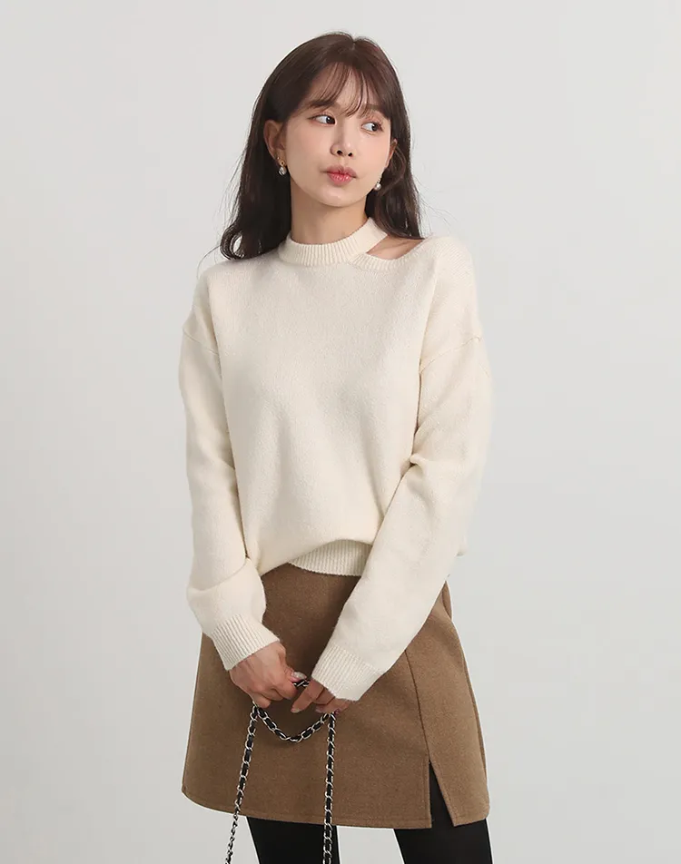 スリットラウンドネックニット | DHOLIC | 詳細画像1