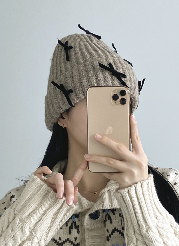 リボンポイントニットビーニー | レディースファッション通販 - DHOLIC